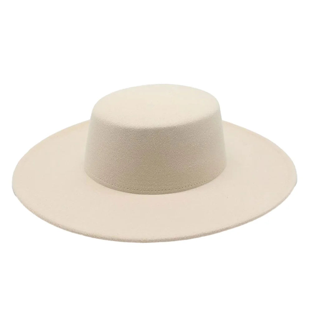 Women Felt Fedora Hat With Wide Brim Derby Style Winter