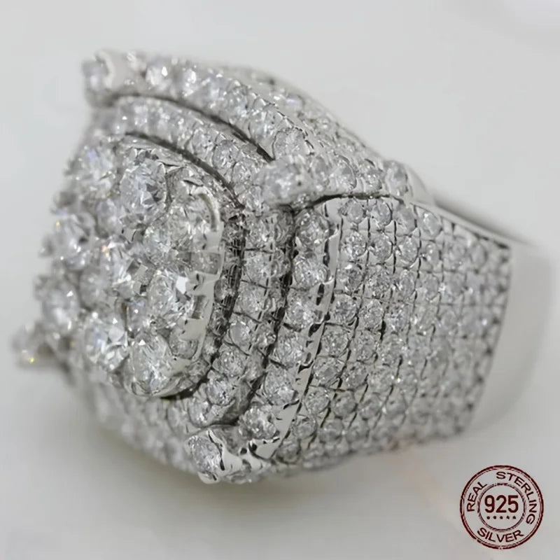 Men's Sterling Silver Cluster Engagement Ring
