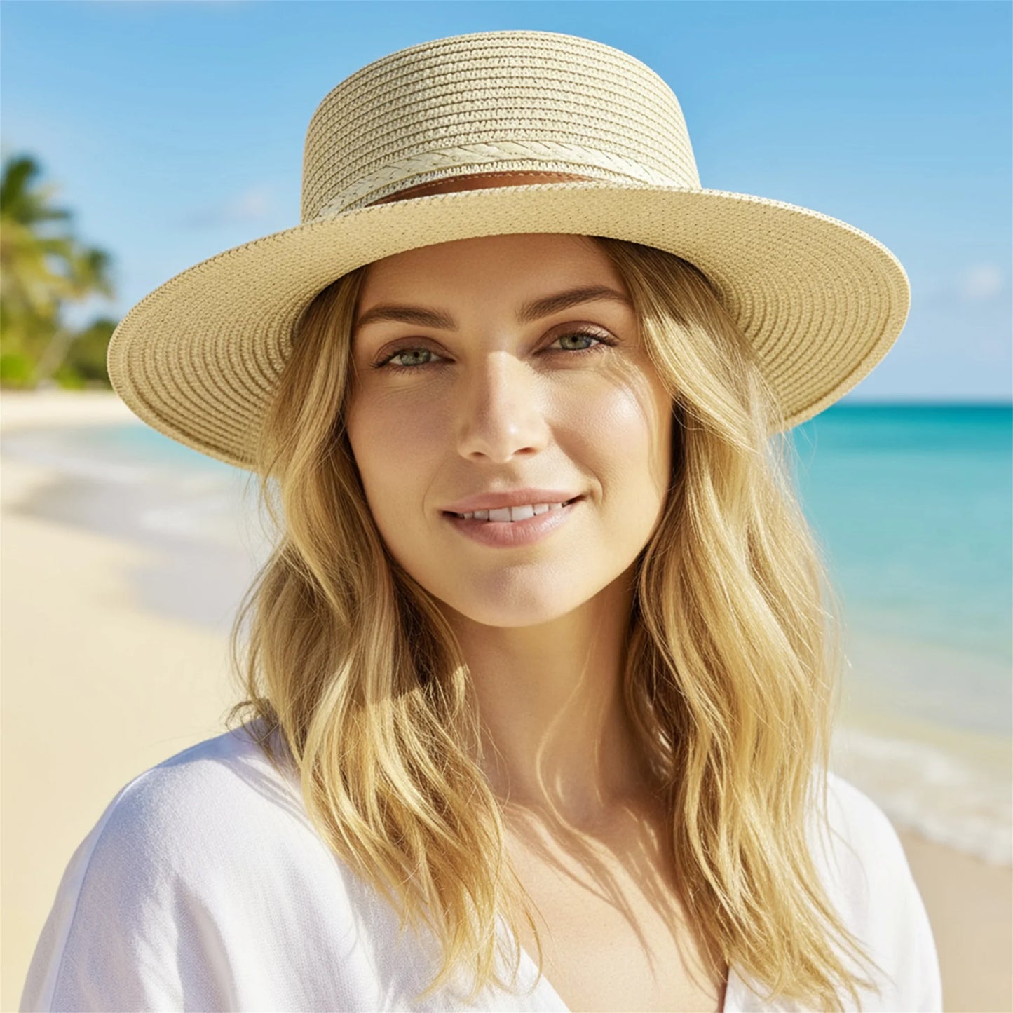 Women's Wide Brim Straw Sun Hat With Breathable Design