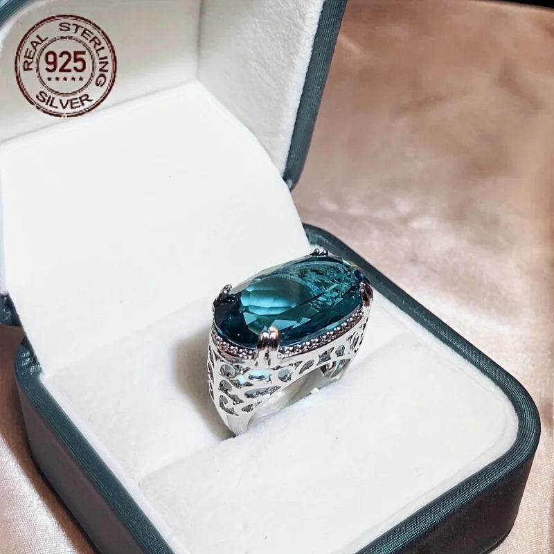 Zircon Ring 925 Silver Hollow Oval Design