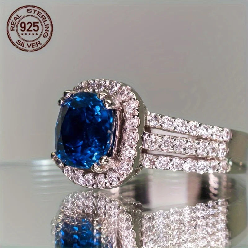Sterling Silver Zircon Four Claw Ring Platinum Plated Wedding