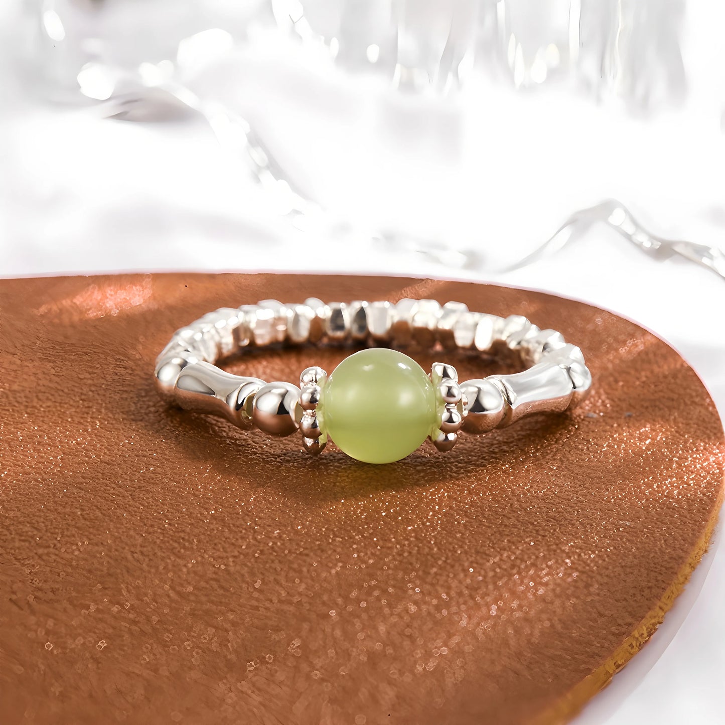 Sterling Silver Hotan Jade Geometric Ring For Women