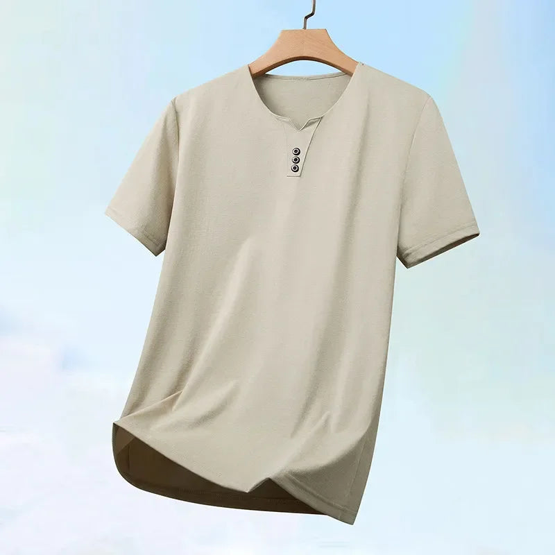 Men's V Neck Short Sleeve Knit Top Polyester Korean Style