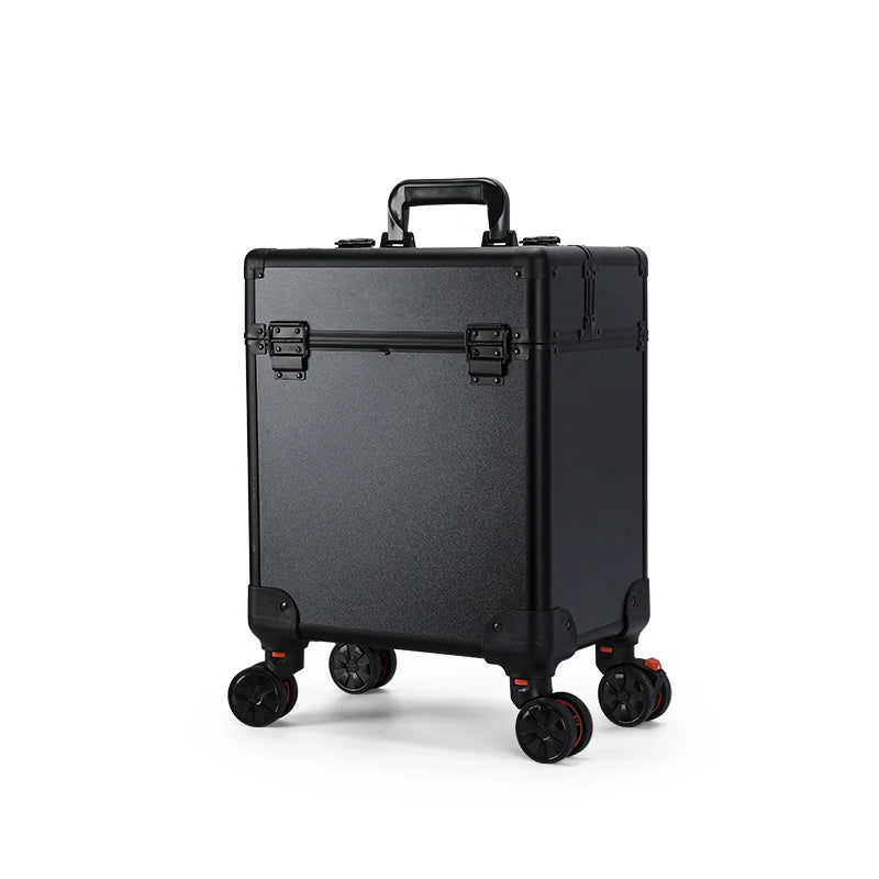 Aluminum Rolling Makeup Case Lockable Cosmetic Trolley With Trays