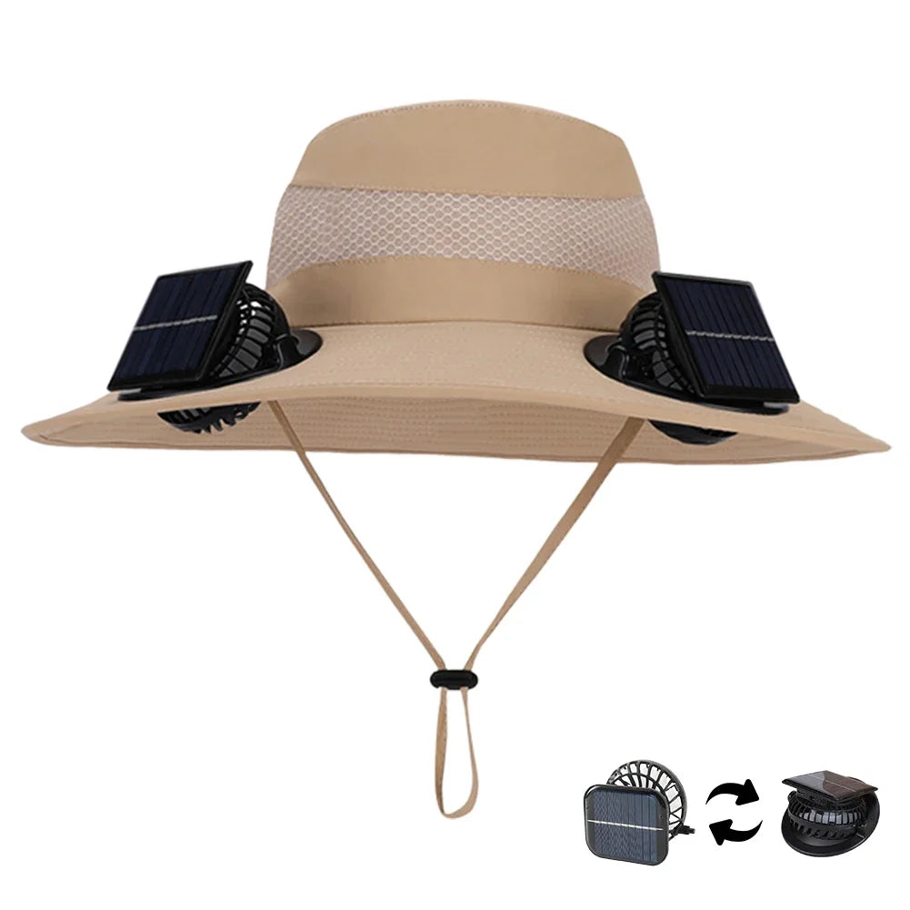 Solar Charging Fan Wide Brim Sun Hat UV Protection