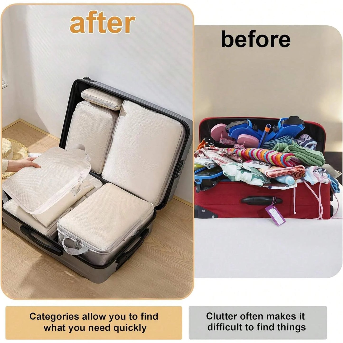 6 Piece Compression Packing Cubes Set Waterproof Travel Organizer