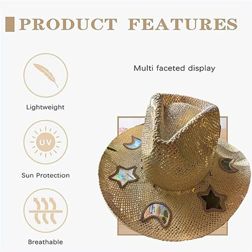 Straw Cowboy Hat Western Bohemian Beach Sun Hat Women