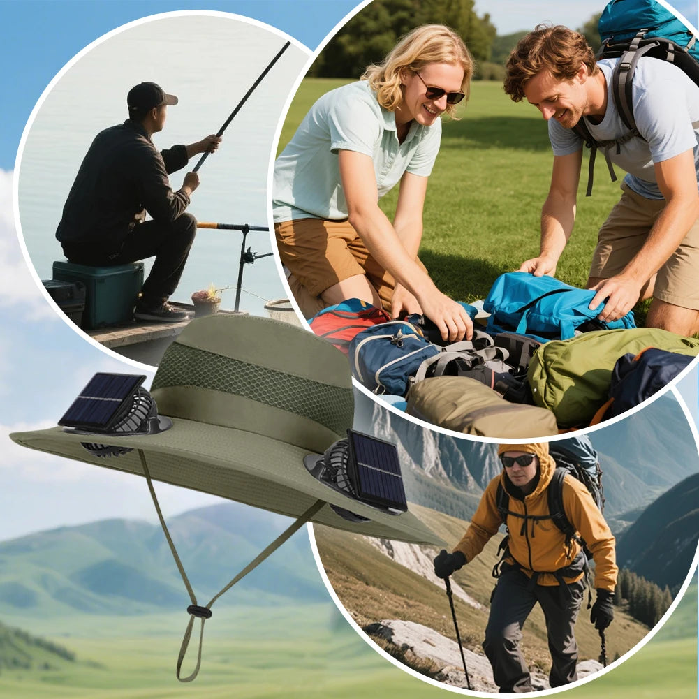 Solar Charging Fan Wide Brim Sun Hat UV Protection