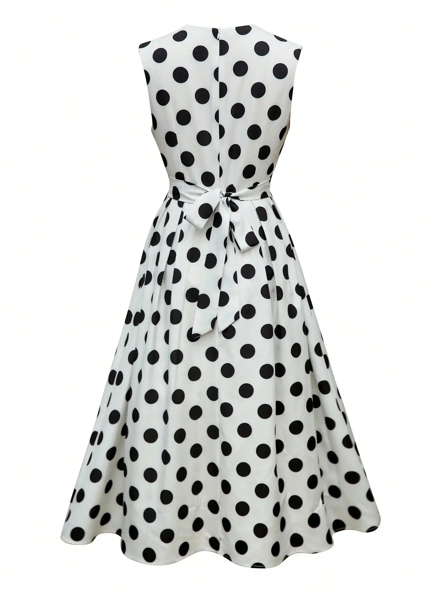 Polka Dot V Neck Sleeveless Wrap Dress With Waist Tie Midi