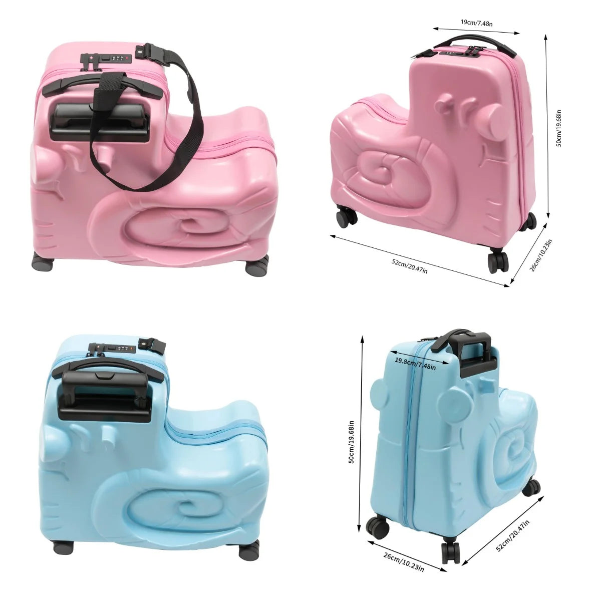 Kids Ride On Luggage Aluminum Telescopic Handle 360 Spinner Wheels