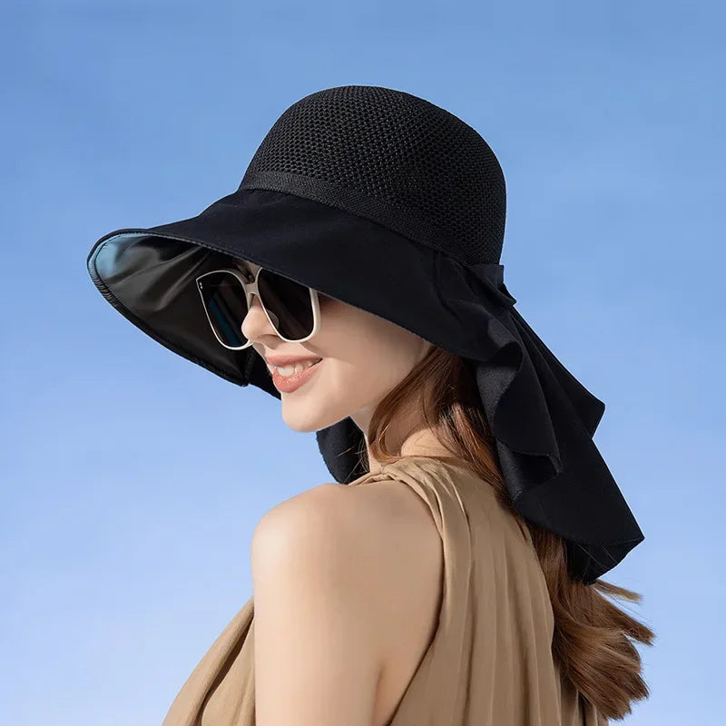 Summer Women Bucket Hat Shawl Mesh Face Neck Sun Protection
