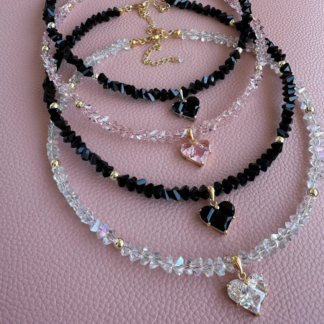 Fashion Vintage Zircon Heart Pendant Necklace For Women Boho Geometric