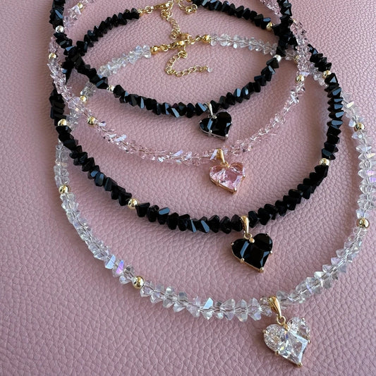 Fashion Vintage Zircon Heart Pendant Necklace For Women Boho Geometric