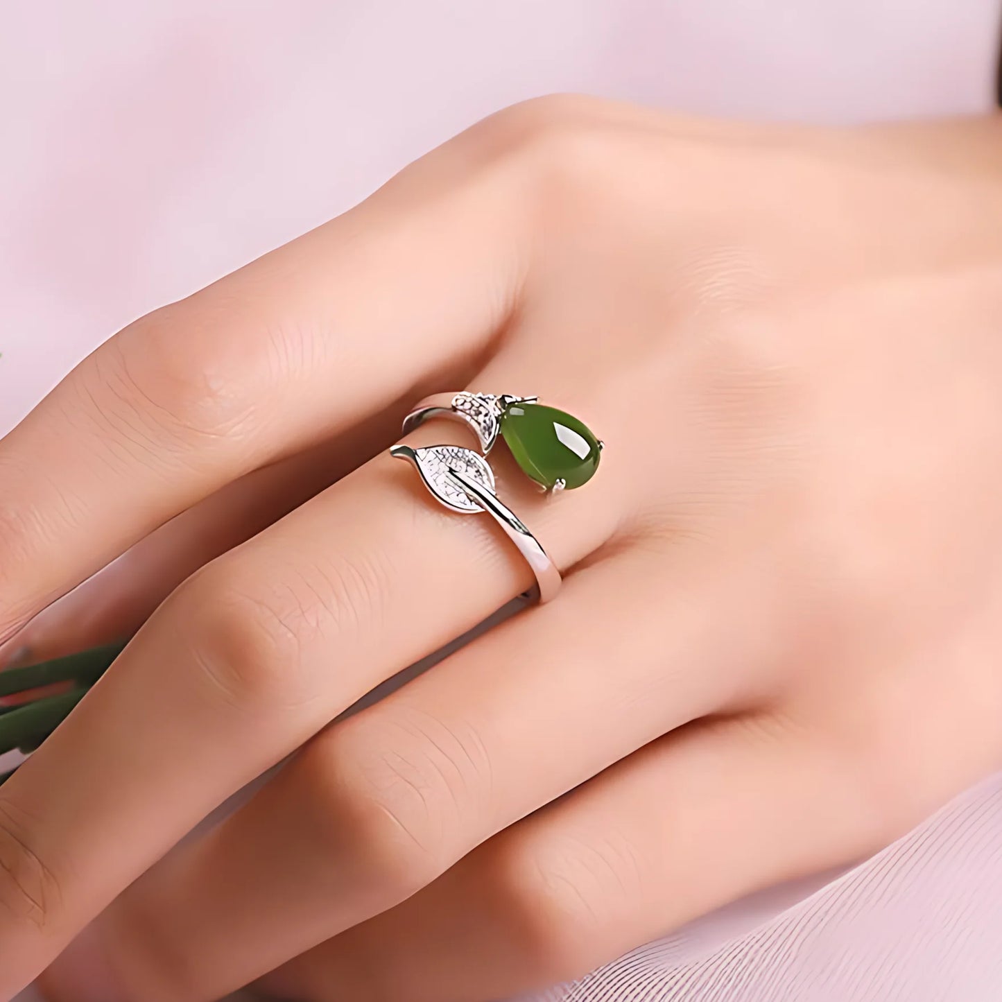 Sterling Silver Hotan Jade Geometric Ring For Women