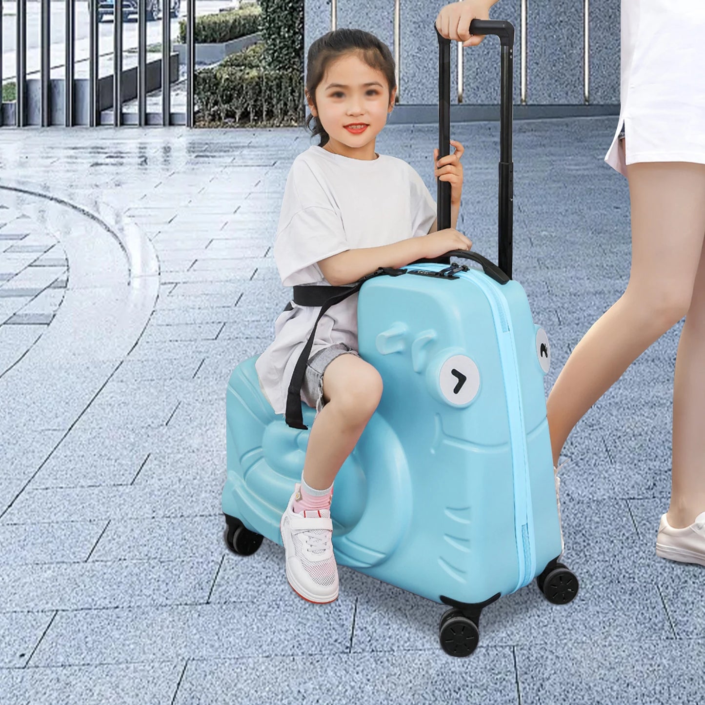 Kids Ride On Luggage Aluminum Telescopic Handle 360 Spinner Wheels