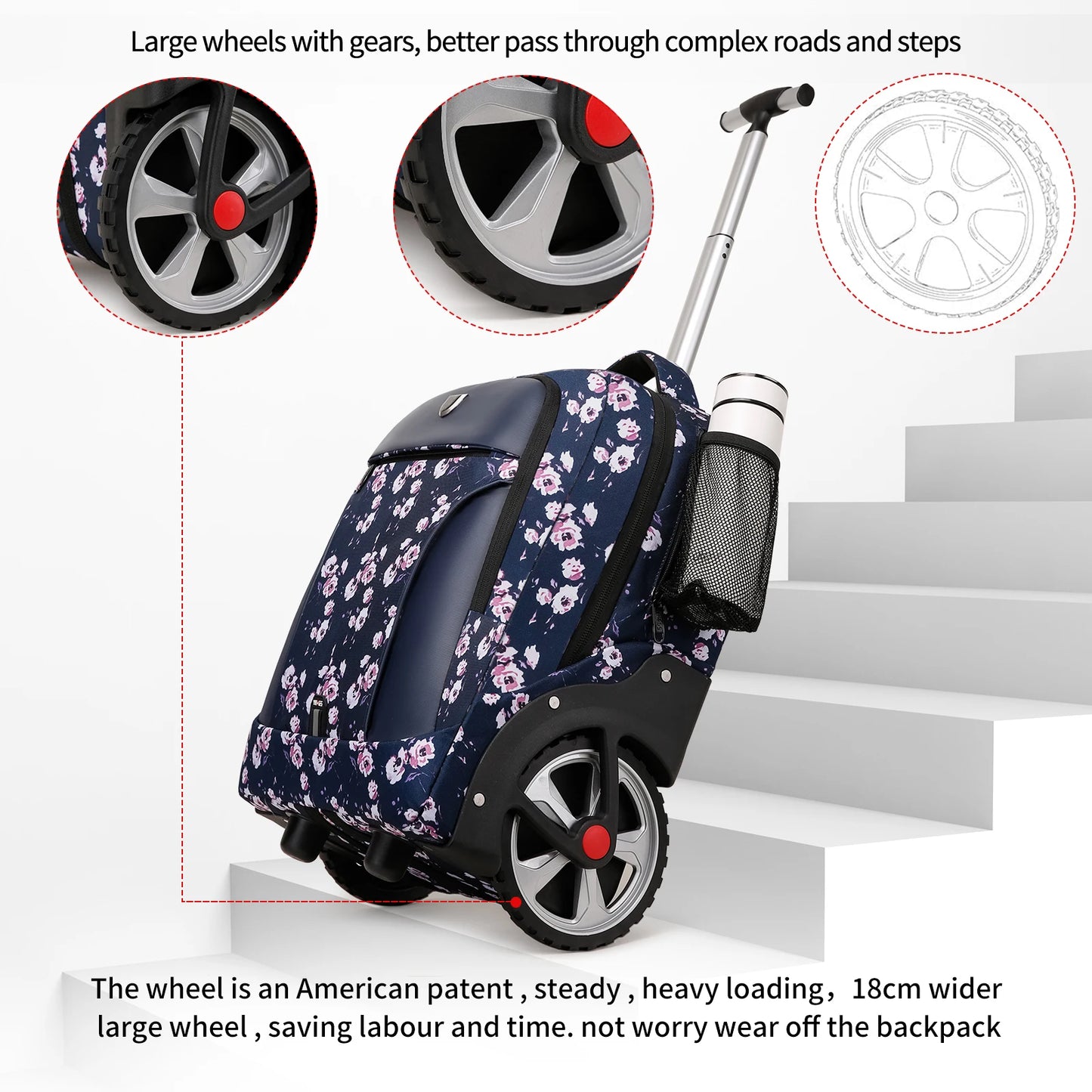 Large Capacity Travel Backpack With Wheels Waterproof Laptop Bag