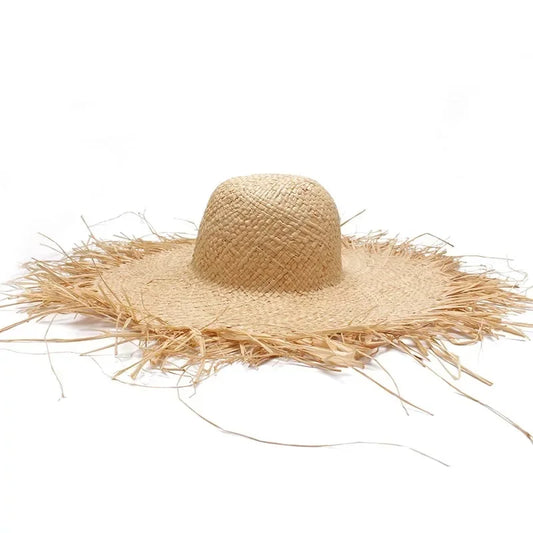 Handmade Women Raffia Straw Sun Hat Wide Brim Beach