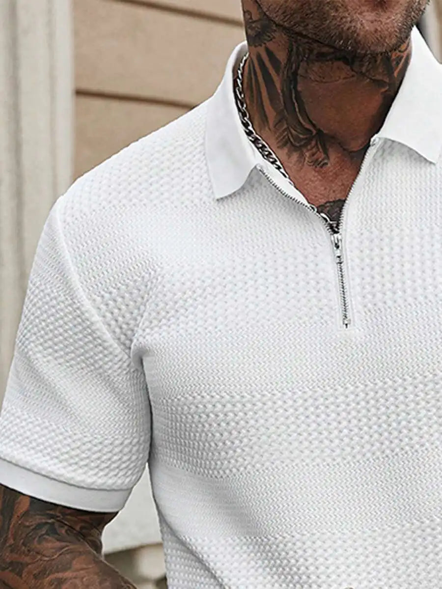 Mens Textured Half Zip Polo Shirt And Shorts Set Summer