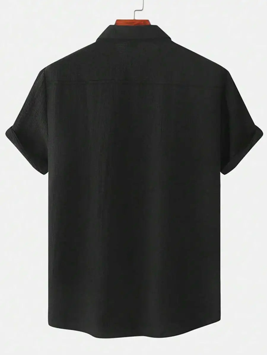 Mens Short Sleeve Button Up Shirt 100 Percent Polyester For Casual Wear