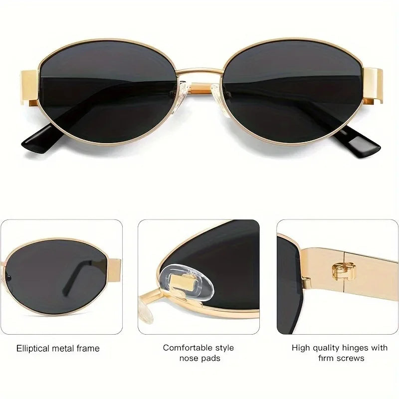 Oval Sunglasses Women Luxury Metal Frame Vintage Style