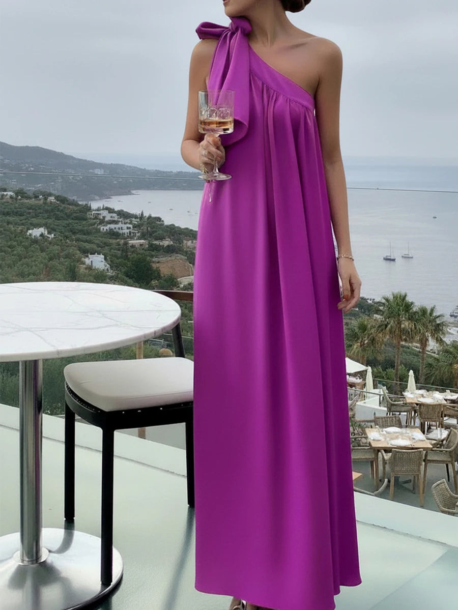 One-Shoulder Draped Maxi Dress For Evening And Resort Wear