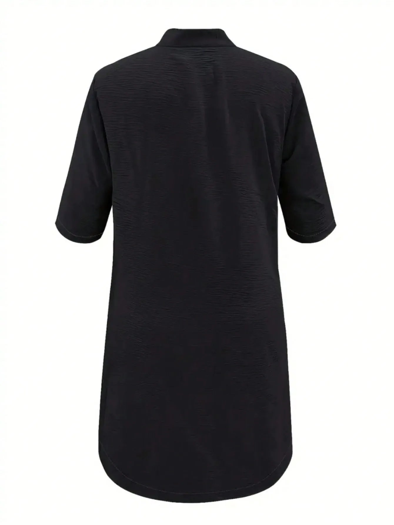 Button-Down Midi Dress With Mandarin Collar And Short Sleeves