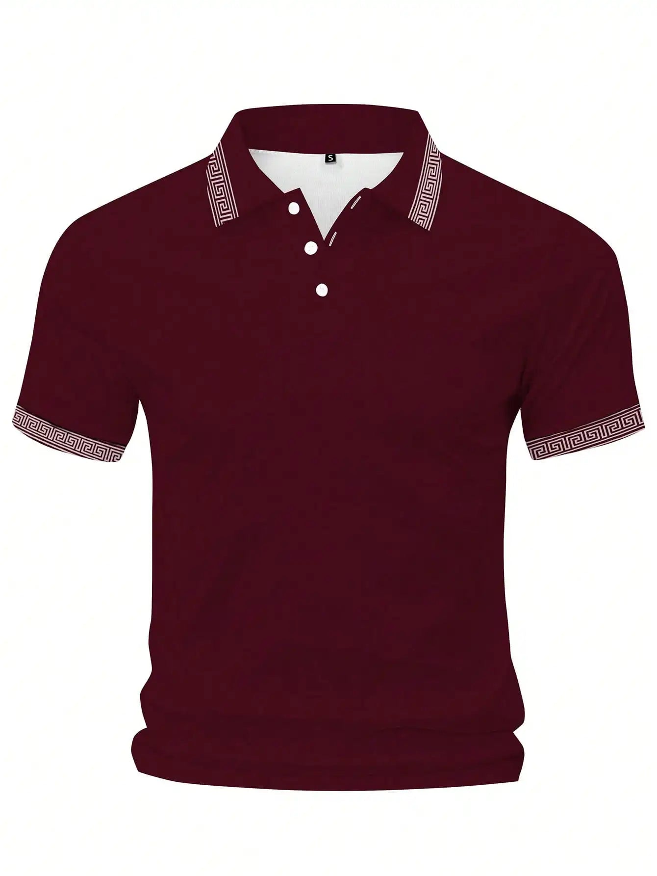 Mens Polo Shirt With Greek Key Trim Short Sleeve Top