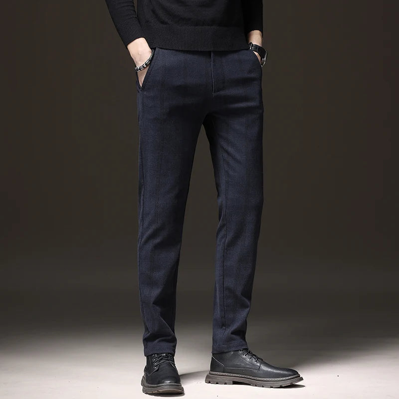 Men's Plaid Stretch Pants Regular Fit Casual Business Trousers