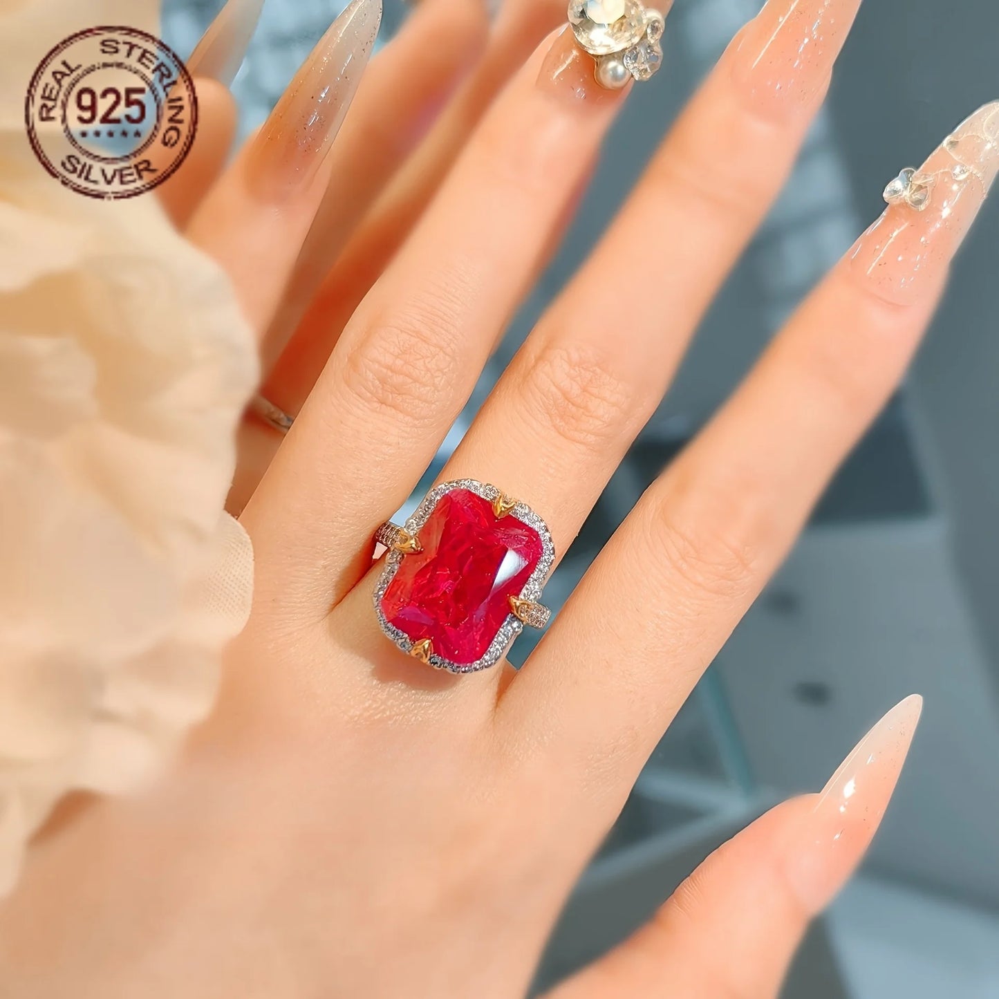 Zircon Princess Cut Silver Ring For Women Wedding