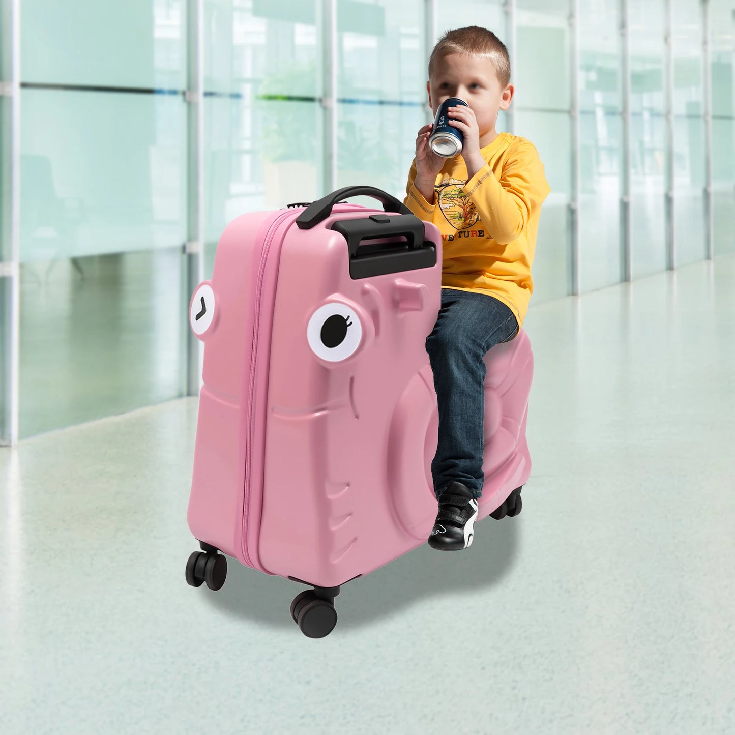 Kids Ride On Luggage Aluminum Telescopic Handle 360 Spinner Wheels