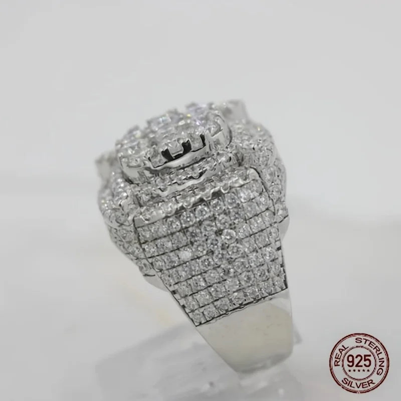 Men's Sterling Silver Cluster Engagement Ring