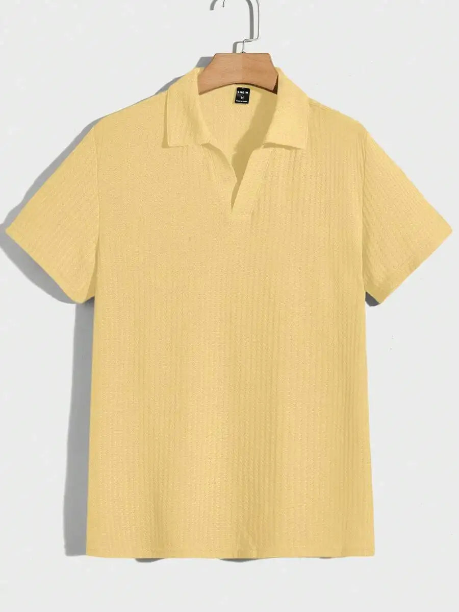 Mens Solid Waffle Knit Short Sleeve Polo Shirt Regular Fit