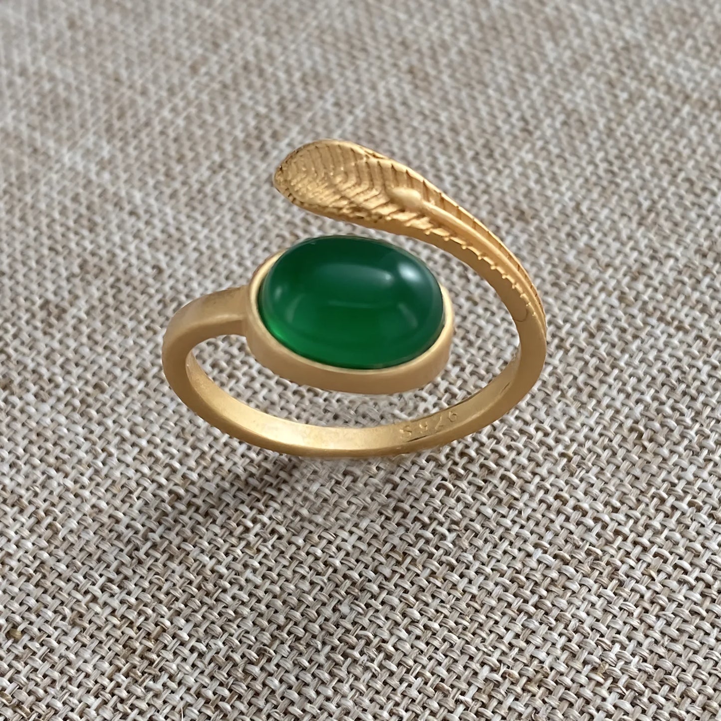 Sterling Silver Hotan Jade Geometric Ring For Women