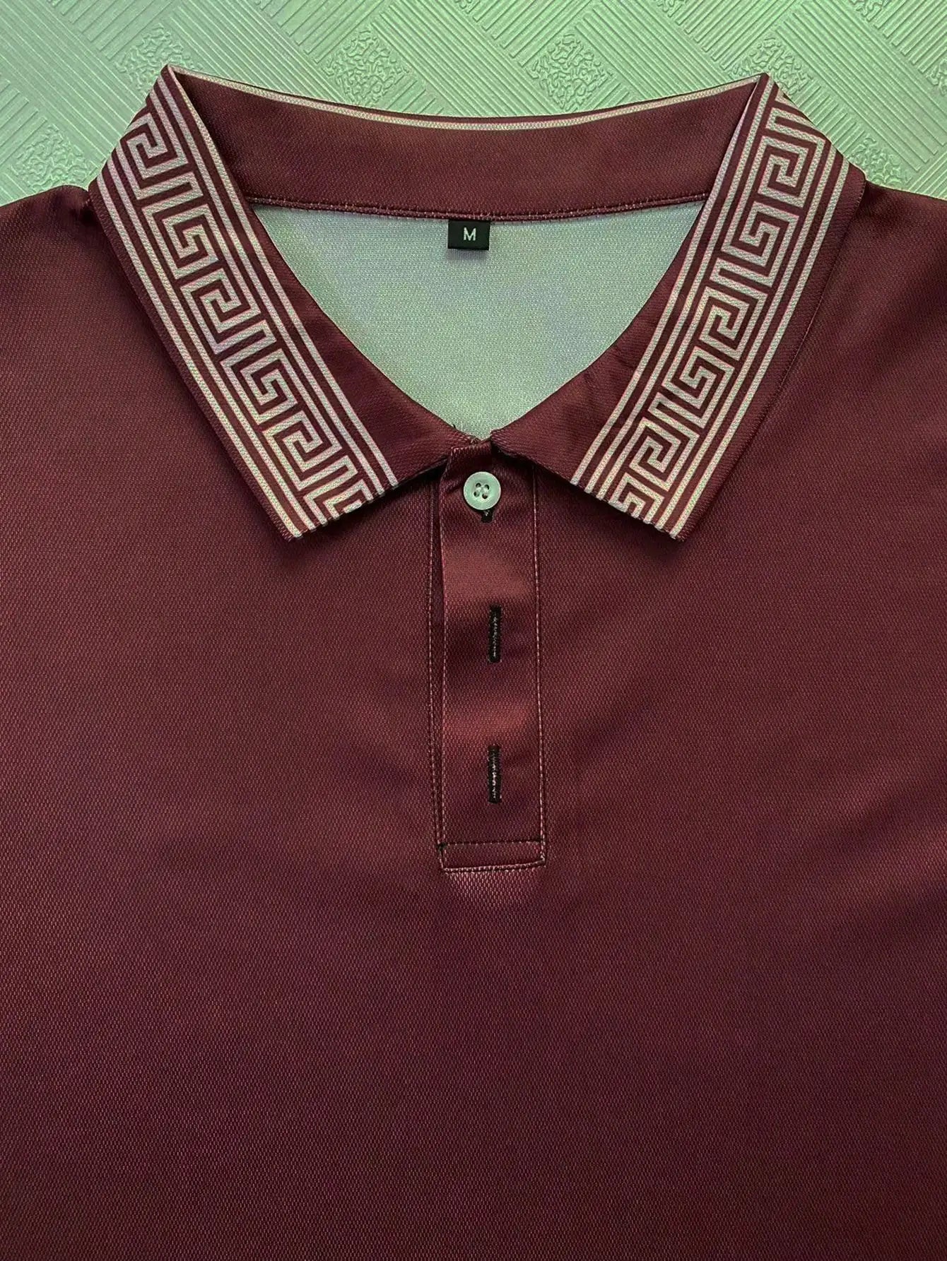 Mens Polo Shirt With Greek Key Trim Short Sleeve Top