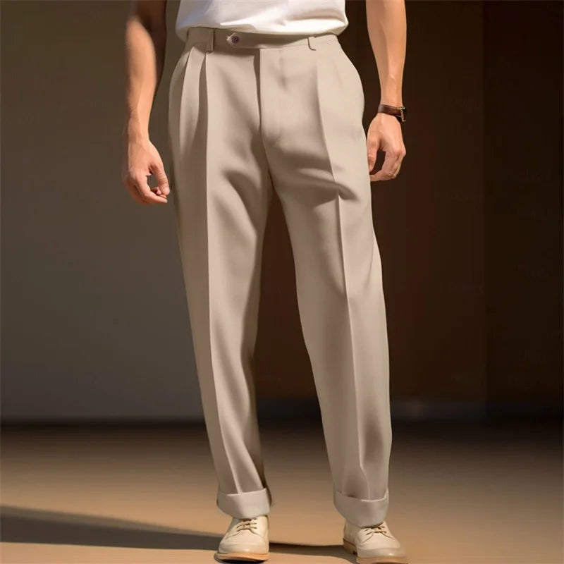 Men's Flat Front Dress Pants Regular Fit Business Casual