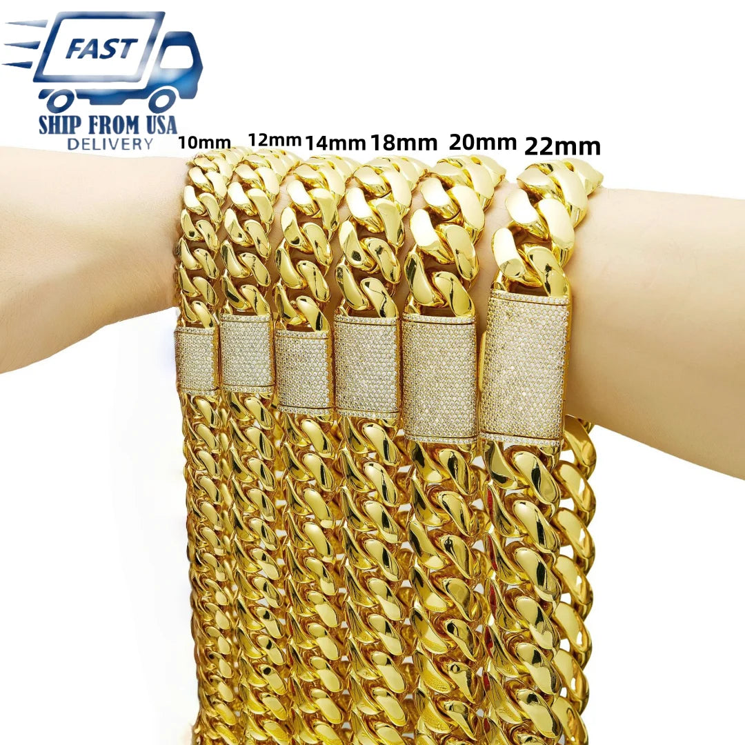 14K Gold Plated Stainless Steel Cuban Miami Link Necklace