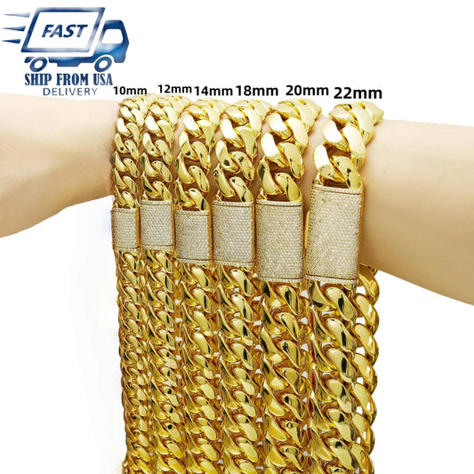 14K Gold Plated Stainless Steel Cuban Miami Link Necklace