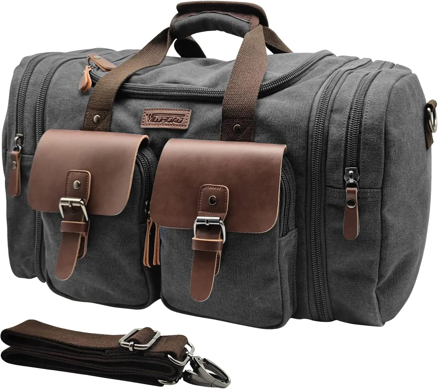 Nylon Canvas Leather Duffle Bag With Shoe Compartment