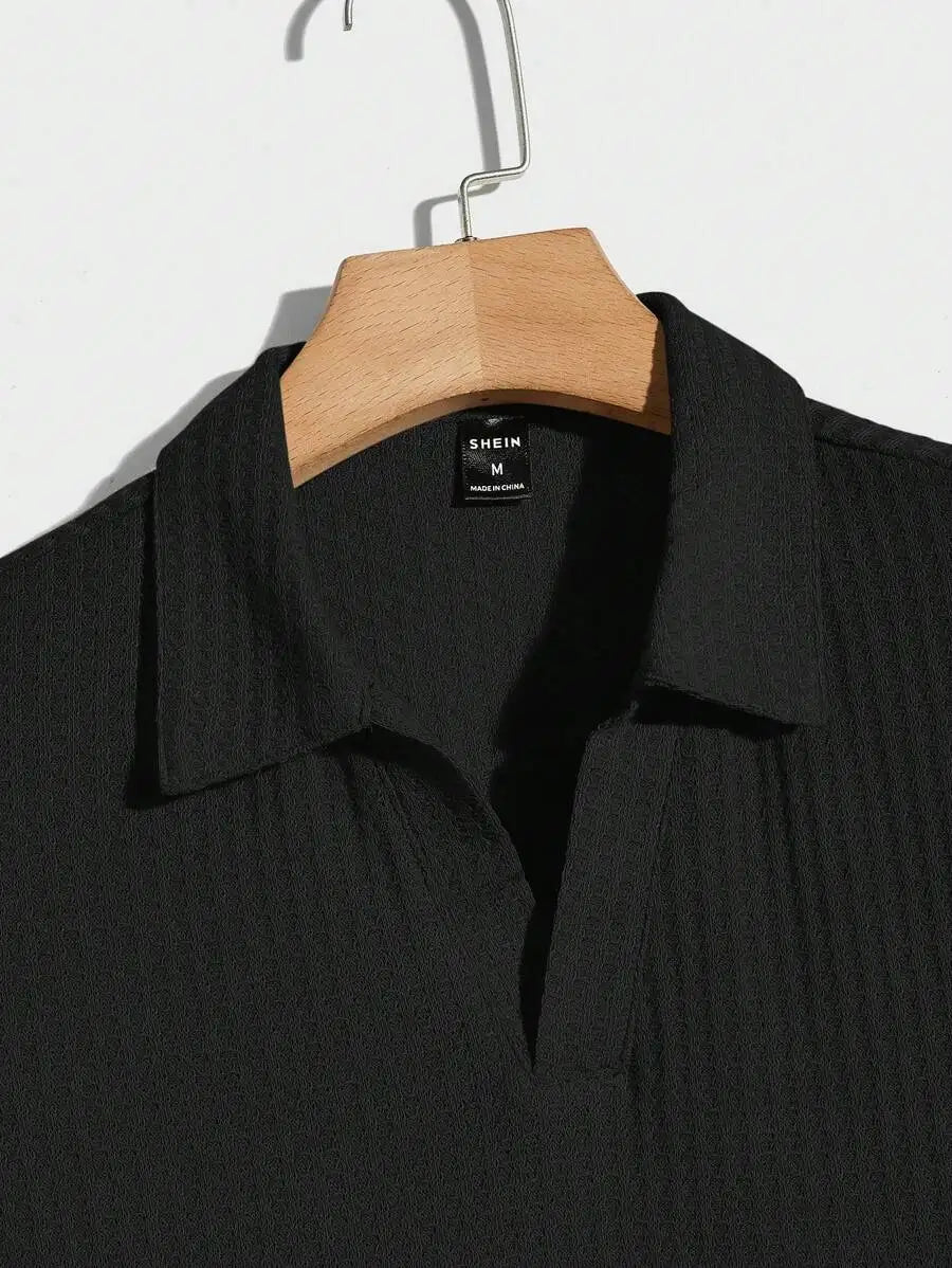 Mens Solid Waffle Knit Short Sleeve Polo Shirt Regular Fit