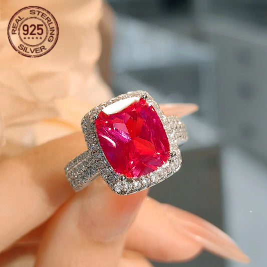 Silver Princess Cut Ruby Zircon Ring For Women