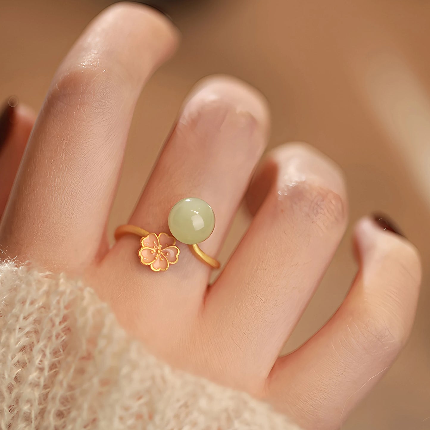Sterling Silver Hotan Jade Geometric Ring For Women