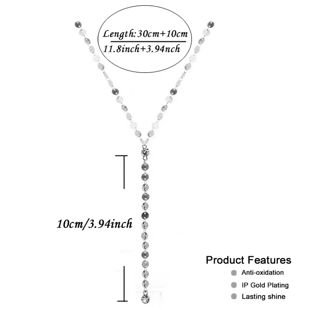 Stainless Steel Multilayer Sequins Tassel Necklace For Women Y Shape