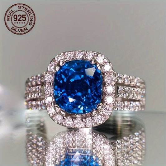 Sterling Silver Zircon Four Claw Ring Platinum Plated Wedding