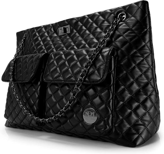 Quilted Vegan Leather Tote Weekender Bag For Women