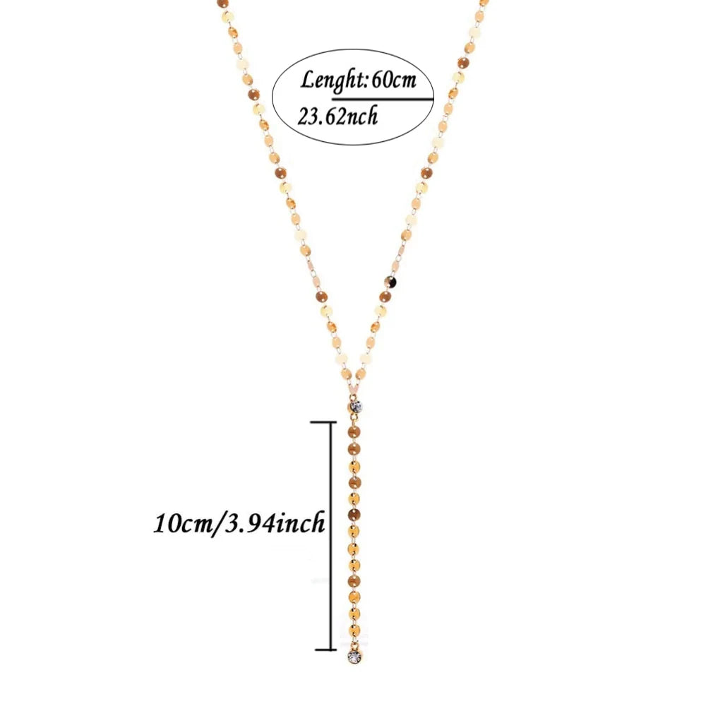 Stainless Steel Multilayer Sequins Tassel Necklace For Women Y Shape