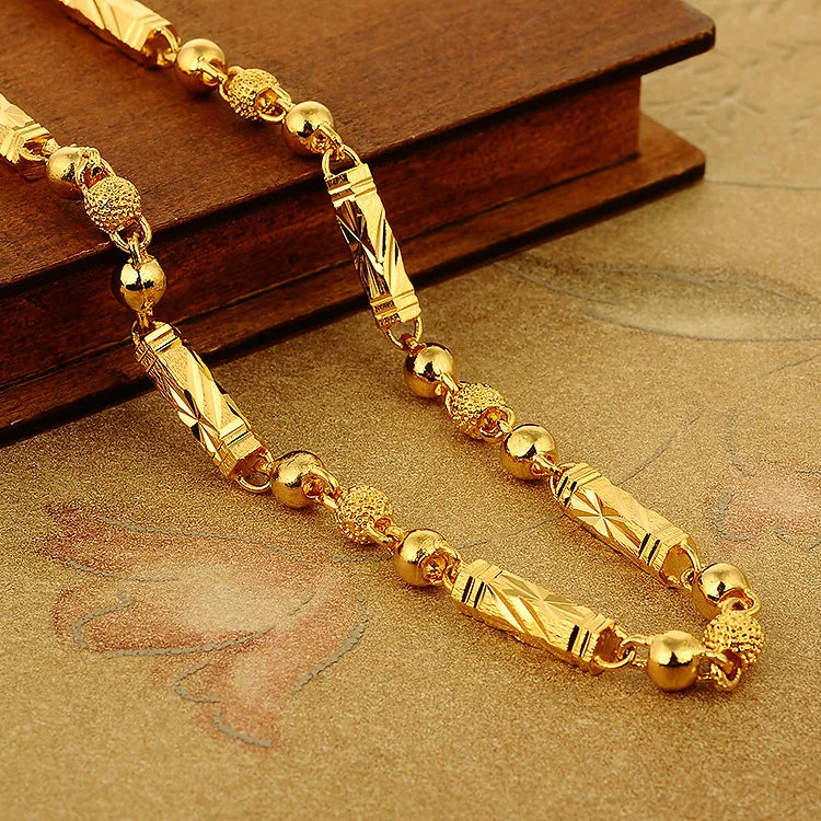 Au999 Hexagonal Column Necklace 24K Gold Unisex Jewelry