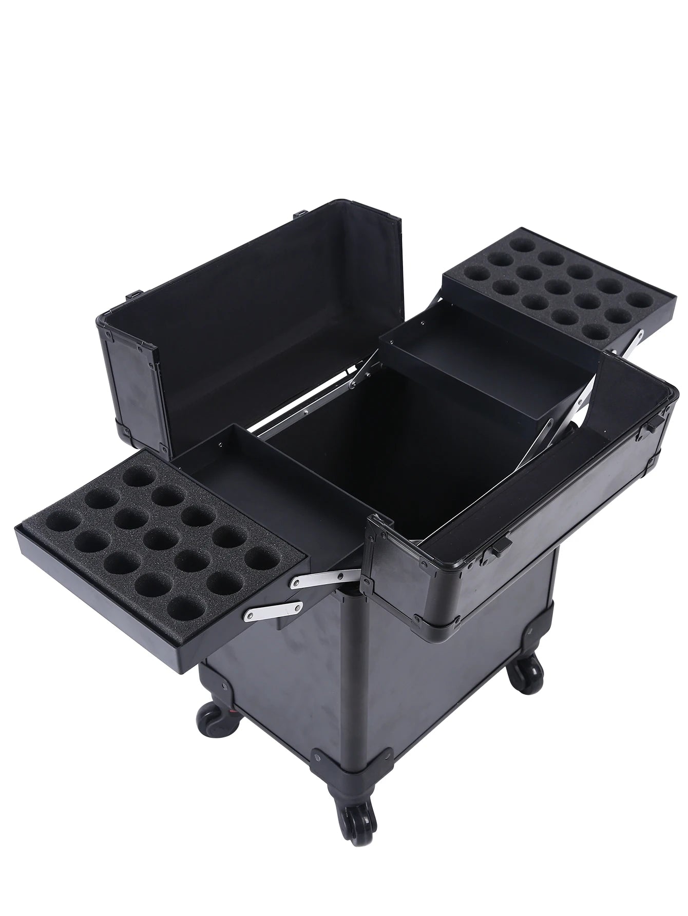 Aluminum Rolling Makeup Case Lockable Cosmetic Trolley With Trays