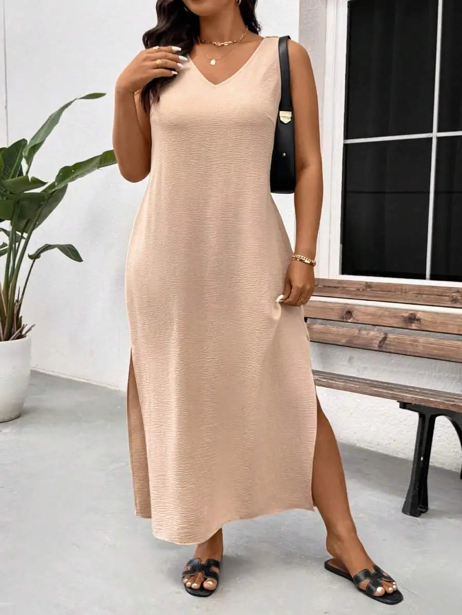 Sleeveless Maxi Dress With Crochet Back And Side Slit