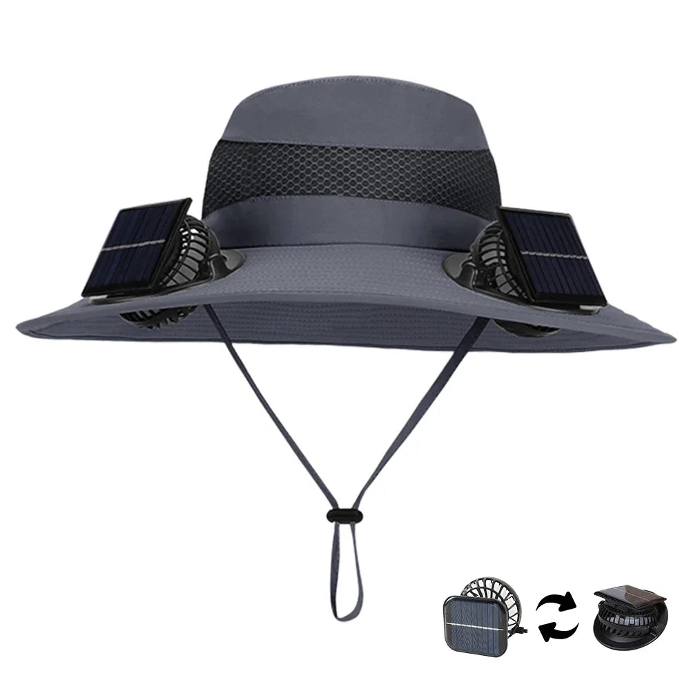 Solar Charging Fan Wide Brim Sun Hat UV Protection