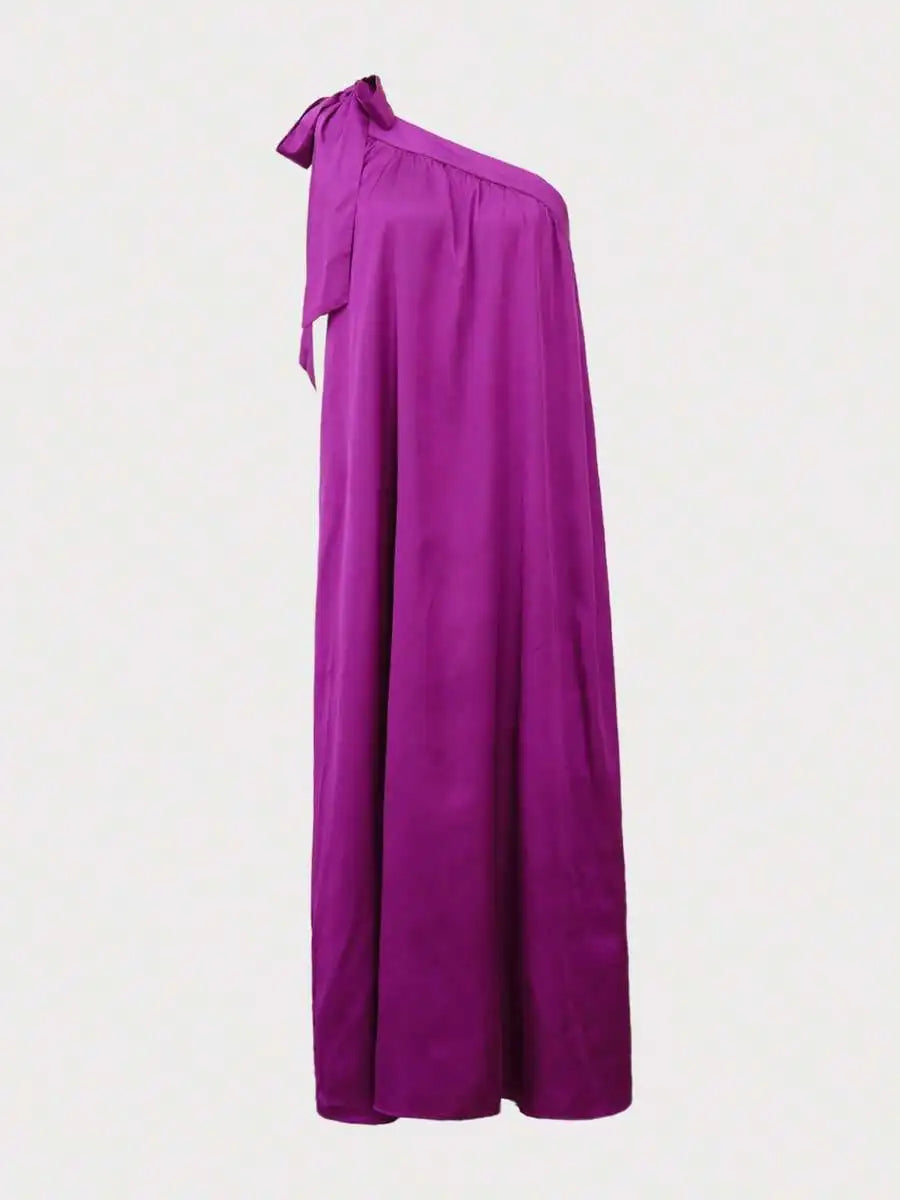 One-Shoulder Draped Maxi Dress For Evening And Resort Wear